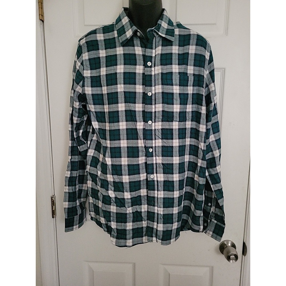 Geoffrey Beene Green Plaid Button Down Shirt Menswear‎ Classic
